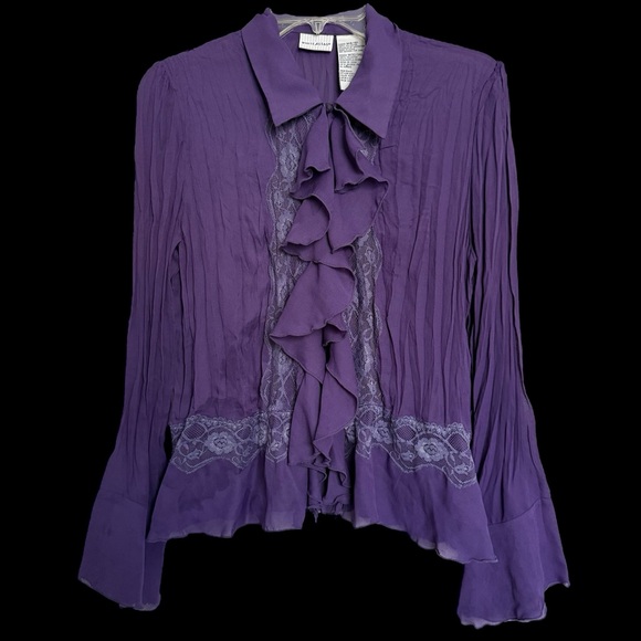 White Stag Tops - ⭐️SOLD⭐️Vintage Purple Ruffle Pleated Bell Sleeve Blouse Size M Fairy Goth